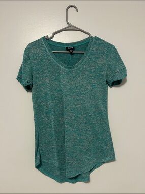 a.n.a Teal Heathered V-Neck Short Sleeve Top